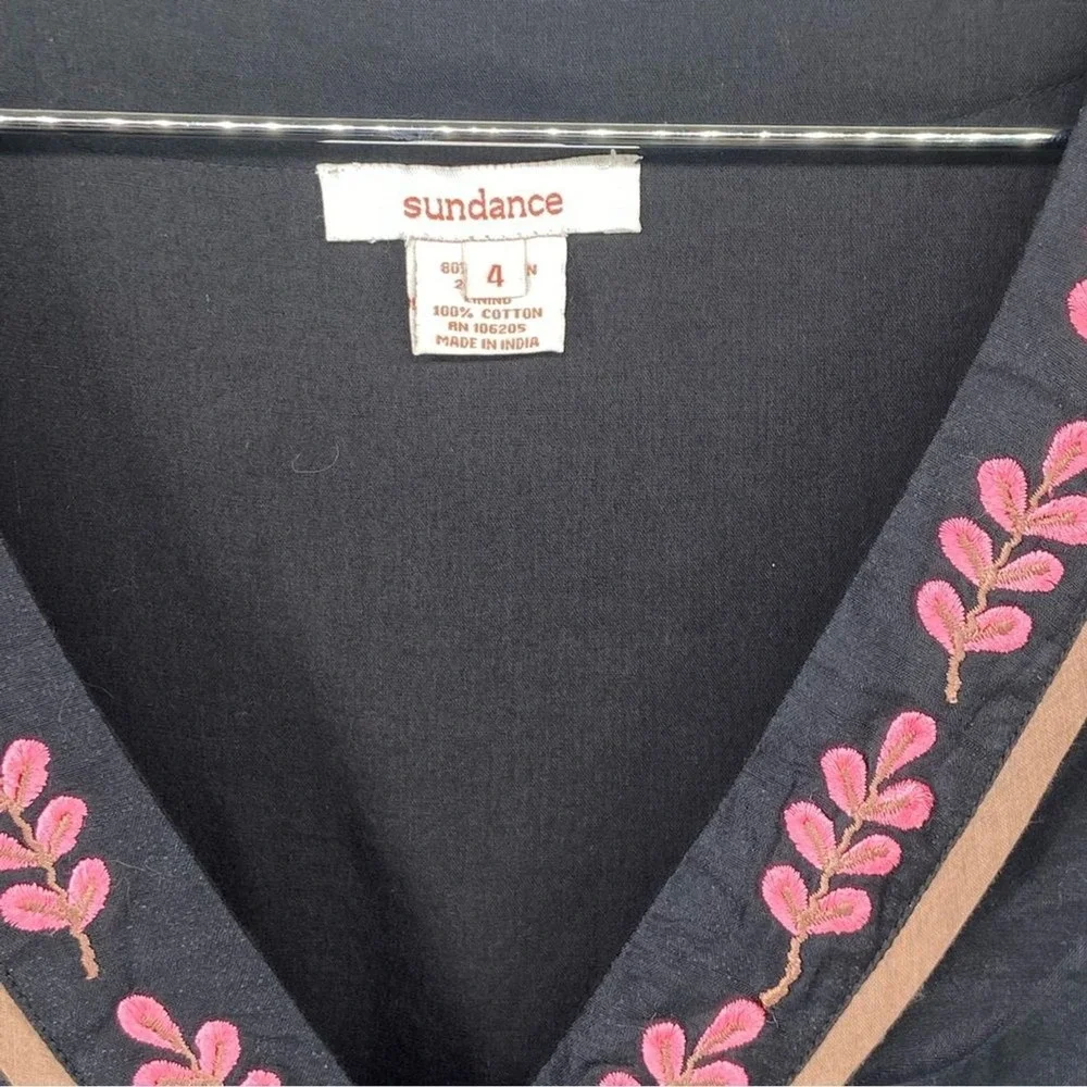 Sundance Black‎ Silk Blend Embroidered Long Sleeve Top Black Women's Size 4 - Picture 3 of 9